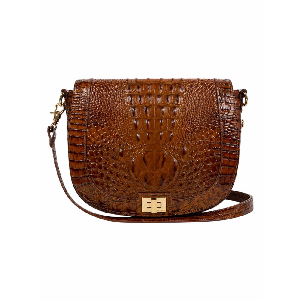 Brahmin Sonny Melbourne Turnlock Flap Crossbody Bag Pecan Brown